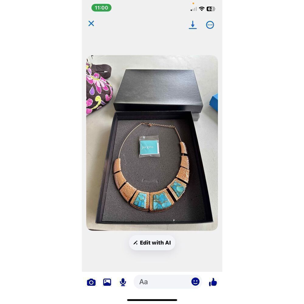 Jay King Mine Finds Hammered Copper & Turquoise Statement Bib Necklace NIB